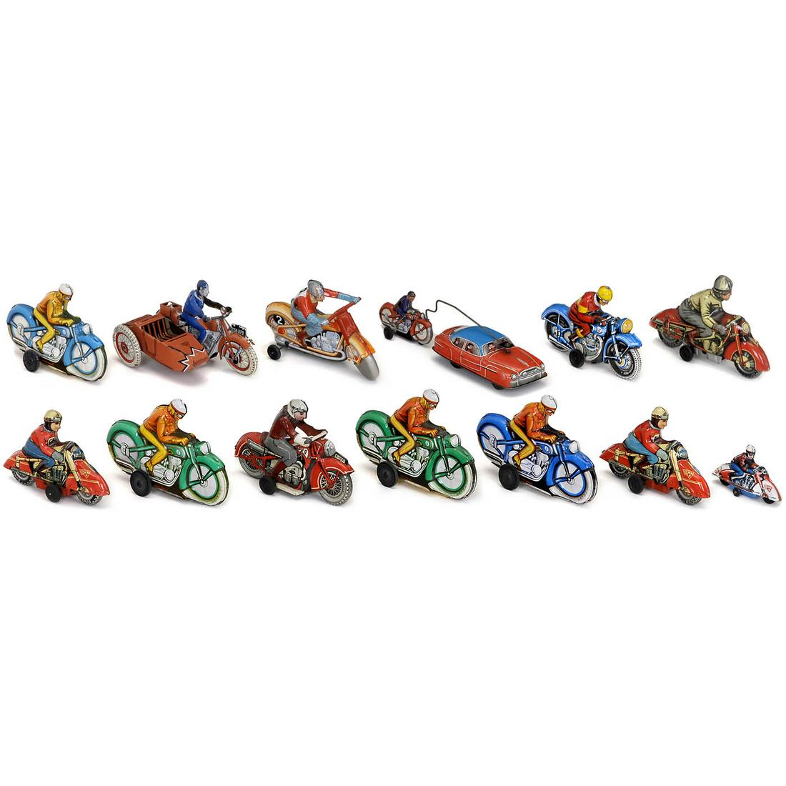 13 Tin-Toy Motorcycles, c. 1950-70 (1 of 1)