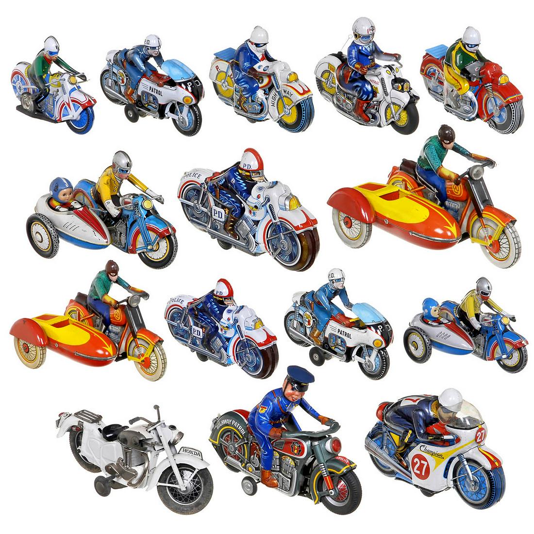 15 Japanese and Chinese Tin-Toy Motorcycles, c. 1950-60 (1 of 1)