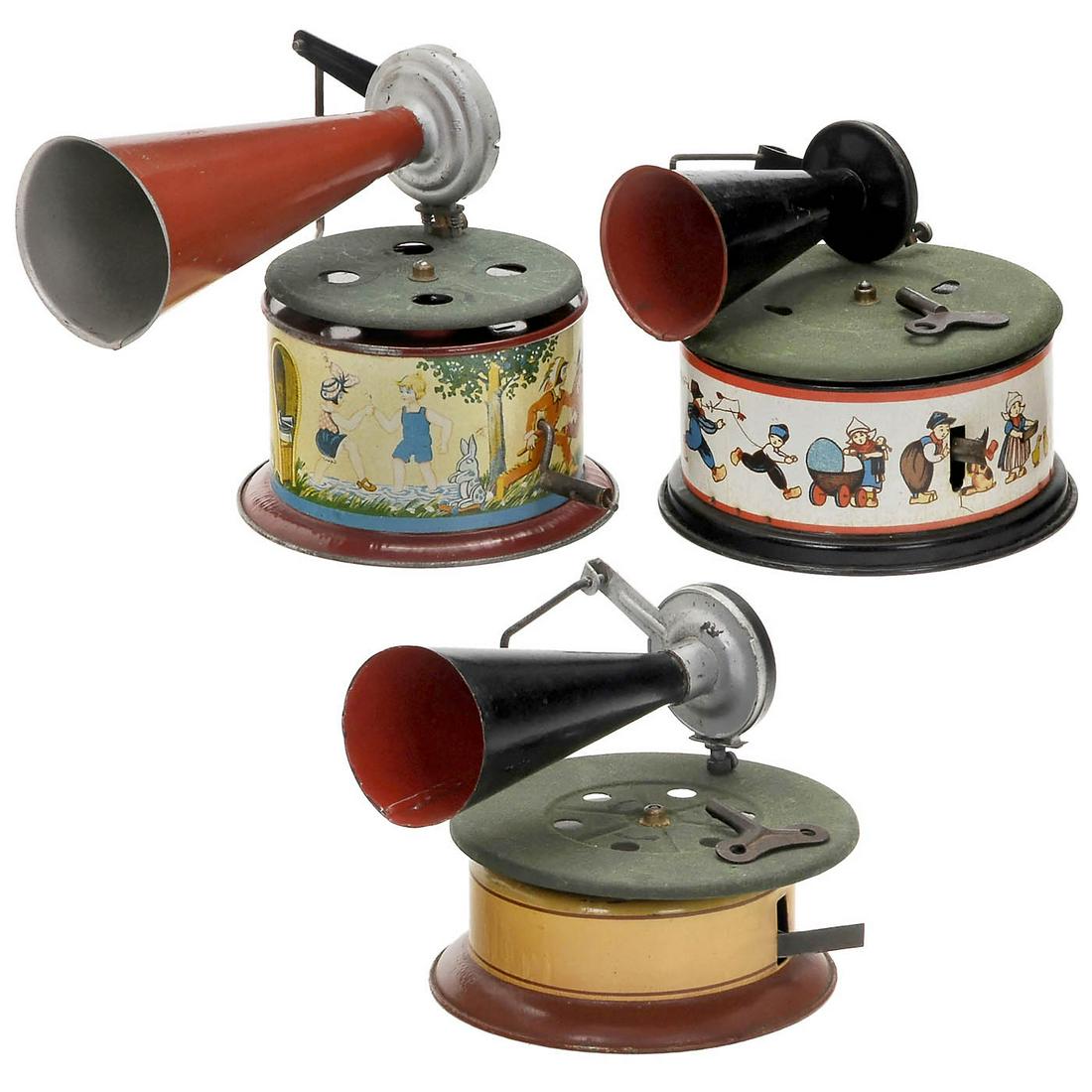 3 Small Toy Gramophones, C. 1925