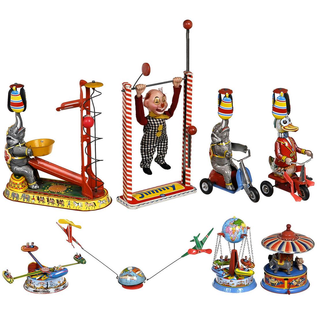 8 Lithographed Circus Tin Toys and Fairground (1 of 1)