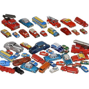 Penny Toy Cars and Lego Trucks, c. 1950-60: Penny Toy Cars and Lego Trucks, c. 1950-60 1) 64 cars, lorries and buses, all without drive, mostly Germany, manufacturers among others: Georg Fischer, Hammerer & Kühlwein and Höfler. - And: 2) 12