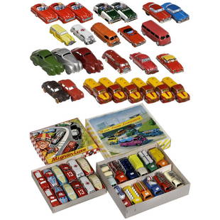 50 Toy Cars, c. 1950-70: 50 Toy Cars, c. 1950-70 1) 6 Shell tank trucks, N-GF-373, Georg Fischer, Germany, lithographed tin, length 3 ½ in. each. - 2) 3 limousines, without manufacturer's name, painted tin, length 4 ½ in.