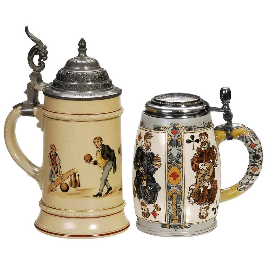 2 German Mettlach Ceramic ½-Liter Steins (1 of 2)