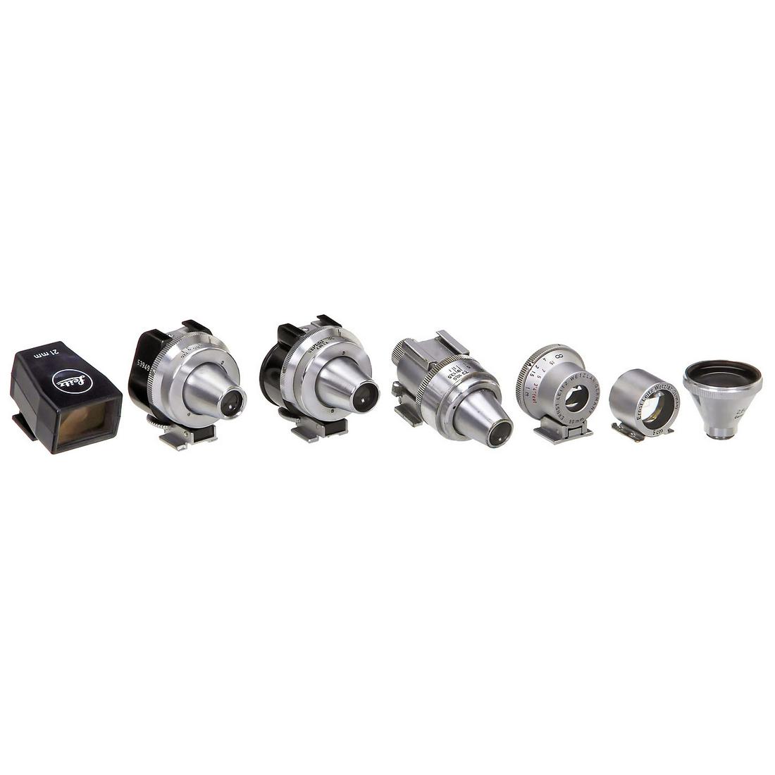 7 Leica Viewfinders: 7 Leica Viewfinders Leitz, Wetzlar. Universal viewfinder. 1) VIDOM, chrome. (3/2) - 2) IMFIN, Leitz New York "Imarect", no. 2596. Rare. (3+/3-) - 3) VIOOH/1200, no. 53949, prism probably loose. (3-/-)