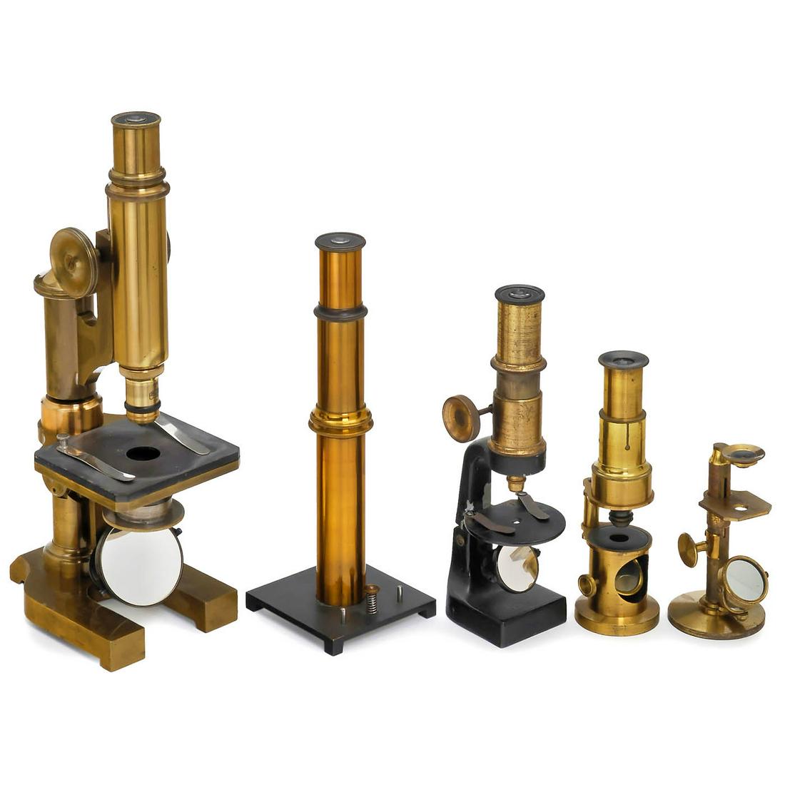 5 Brass Microscopes, c. 1900 (1 of 1)