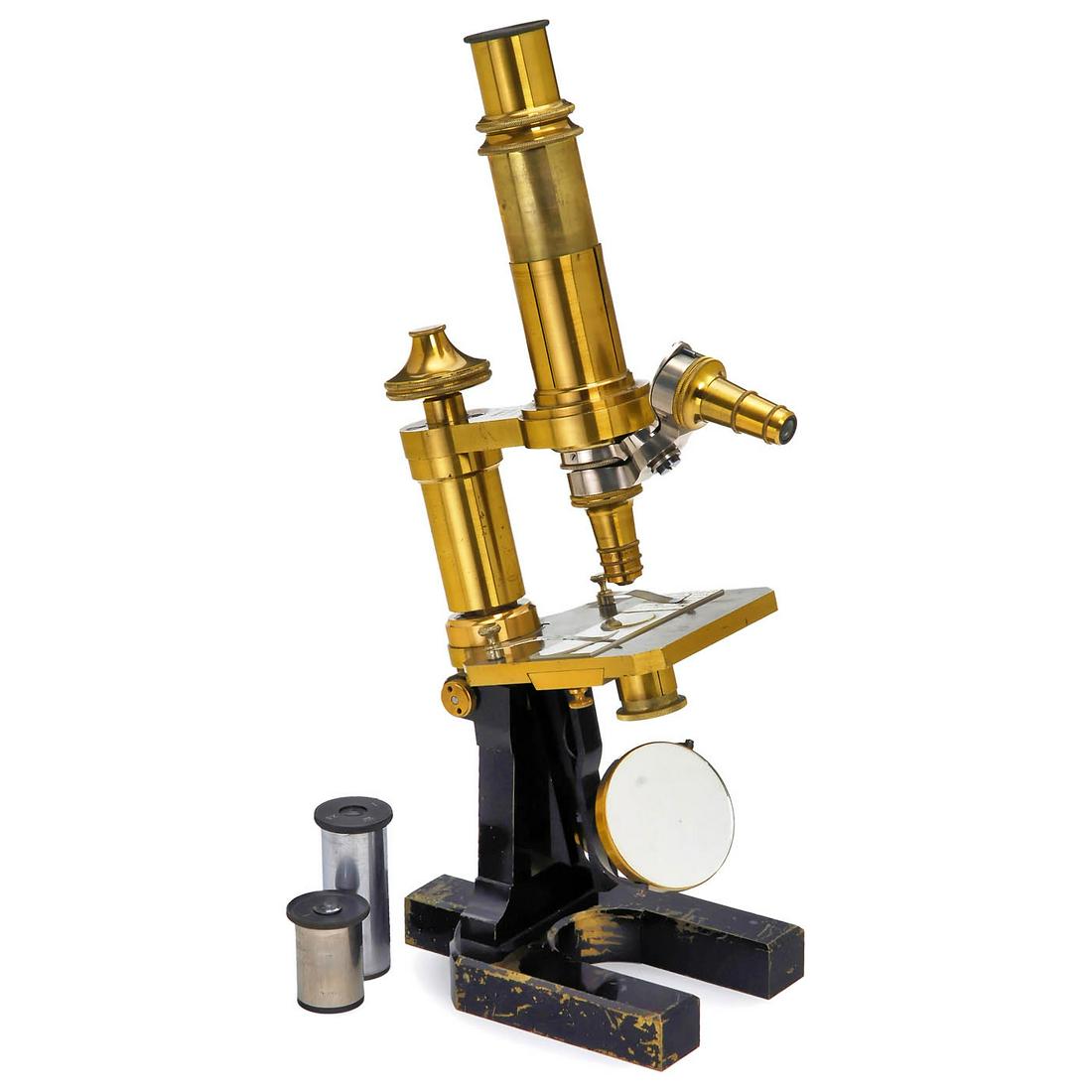 Carl Zeiss Research Microscope, c. 1886: Carl Zeiss Research Microscope, c. 1886 Signed on bar-limb: C. Zeiss, Jena. Serial no. 9069, original lacquered brass, black-lacquered table and horseshoe stand, stand Va, cylinder aperture diaphragm
