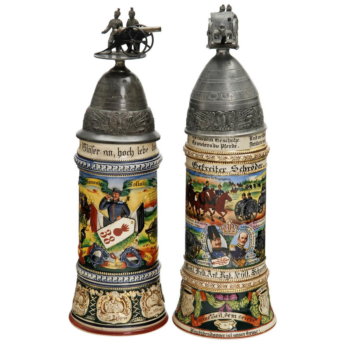 2 German Pottery Regimental Steins