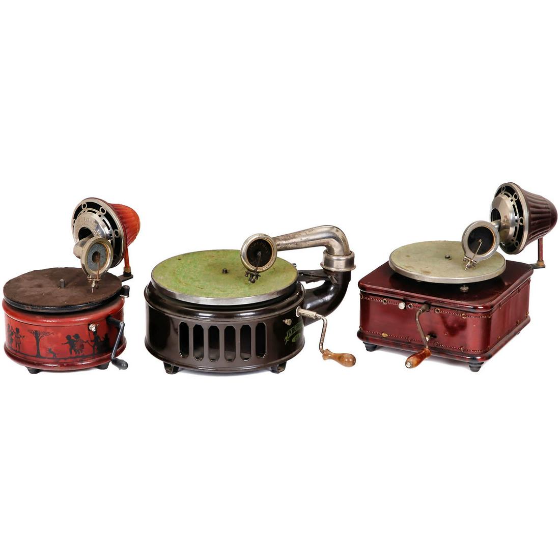 3 Small German Gramophones with Metal Cases, c. 1925 (1 of 1)