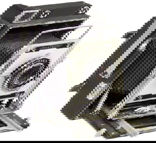 Press Camera Graflex Crown Graphic, 1958: Graflex, USA, Nr. 899.584, für 4 x 5 in., "Optar 4,7/135", Graphex Shutter. Mit Einstell-Rückteil, Kassette und Rollfilm-Rückteil 6 x 7 cm. Der Klassiker! Crown Graphic for 4 x 5 in. "Optar 4,7/135