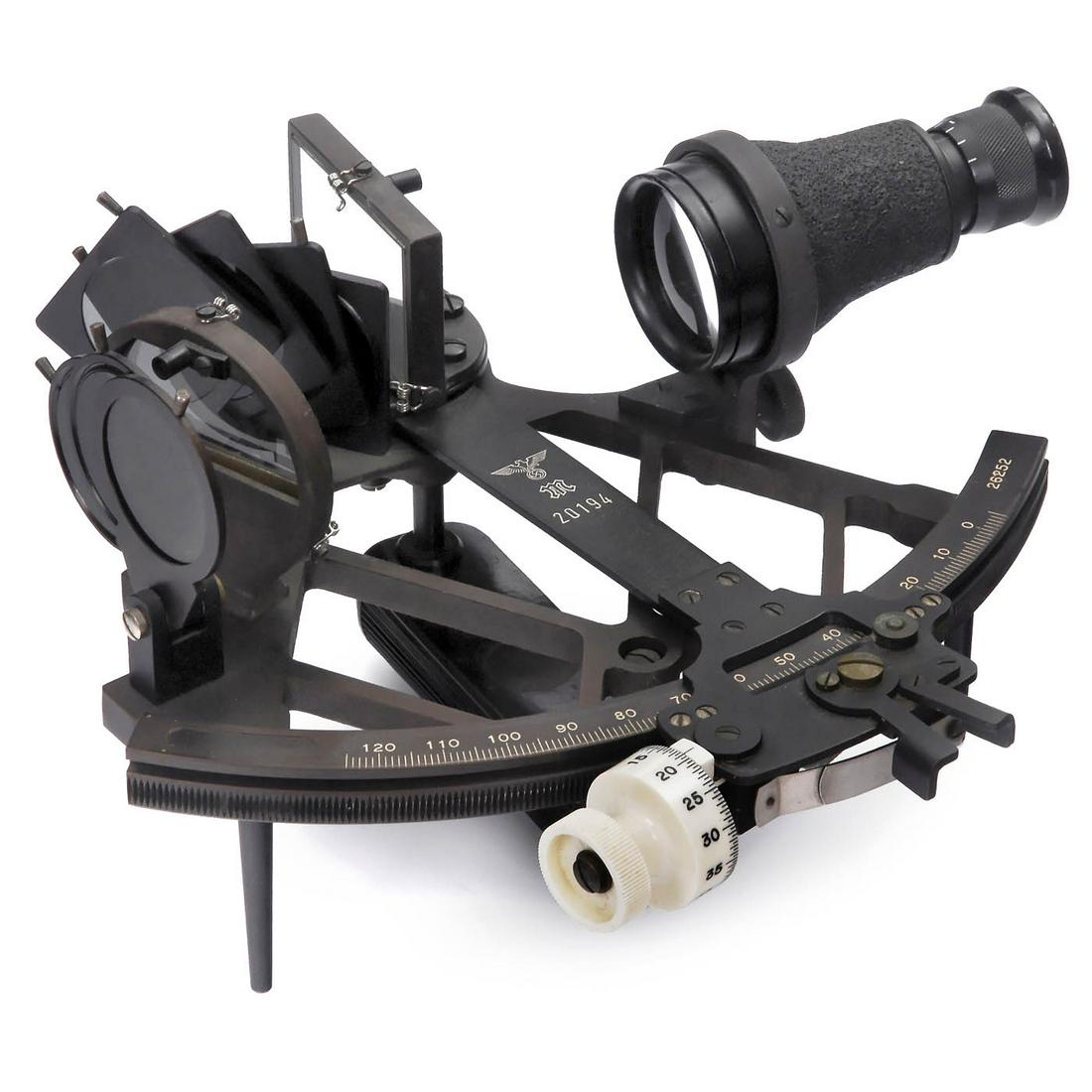 Plath Sextant of the Nazi German Kriegsmarine, 1945: Plath Sextant of the Nazi German Kriegsmarine, 1945 C. Plath, Hamburg. Made in the last year of World War II. without impressed manufacturer's logo, index arm stamped with eagle and swastika over Runi