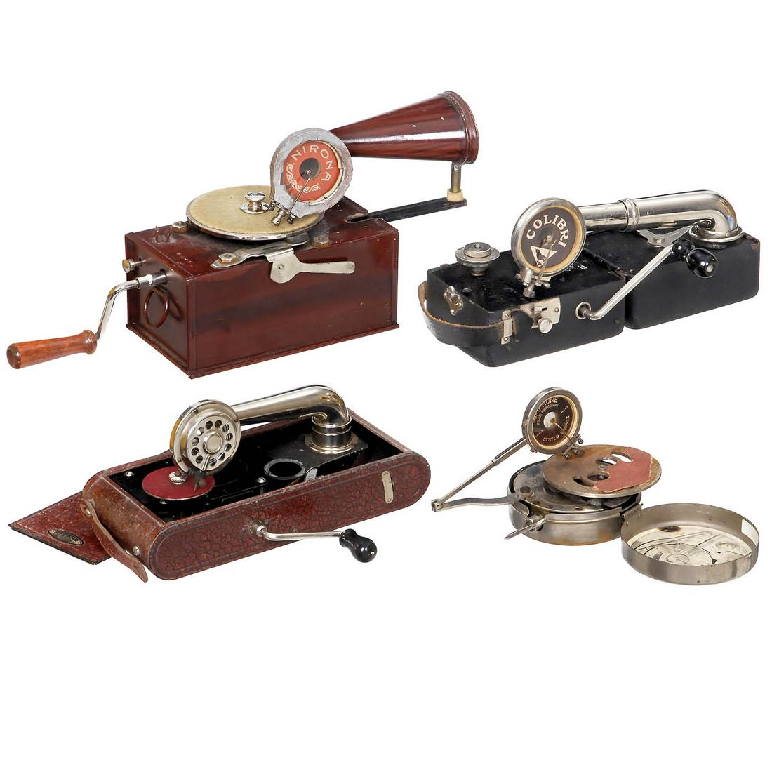 4 Miniature Portable Gramophones (1 of 3)
