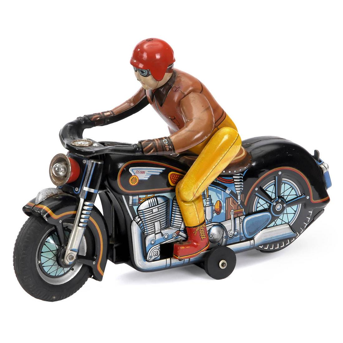 Harley Davidson by Masudaya, c. 1960: Harley Davidson by Masudaya, c. 1960 Masudaya Modern Toys, Japan. Lithographed tin, up-and-down rider, electric headlight, battery-operated (working), length 11 ¾ in. "Harley Davidson" von Masudaya, 