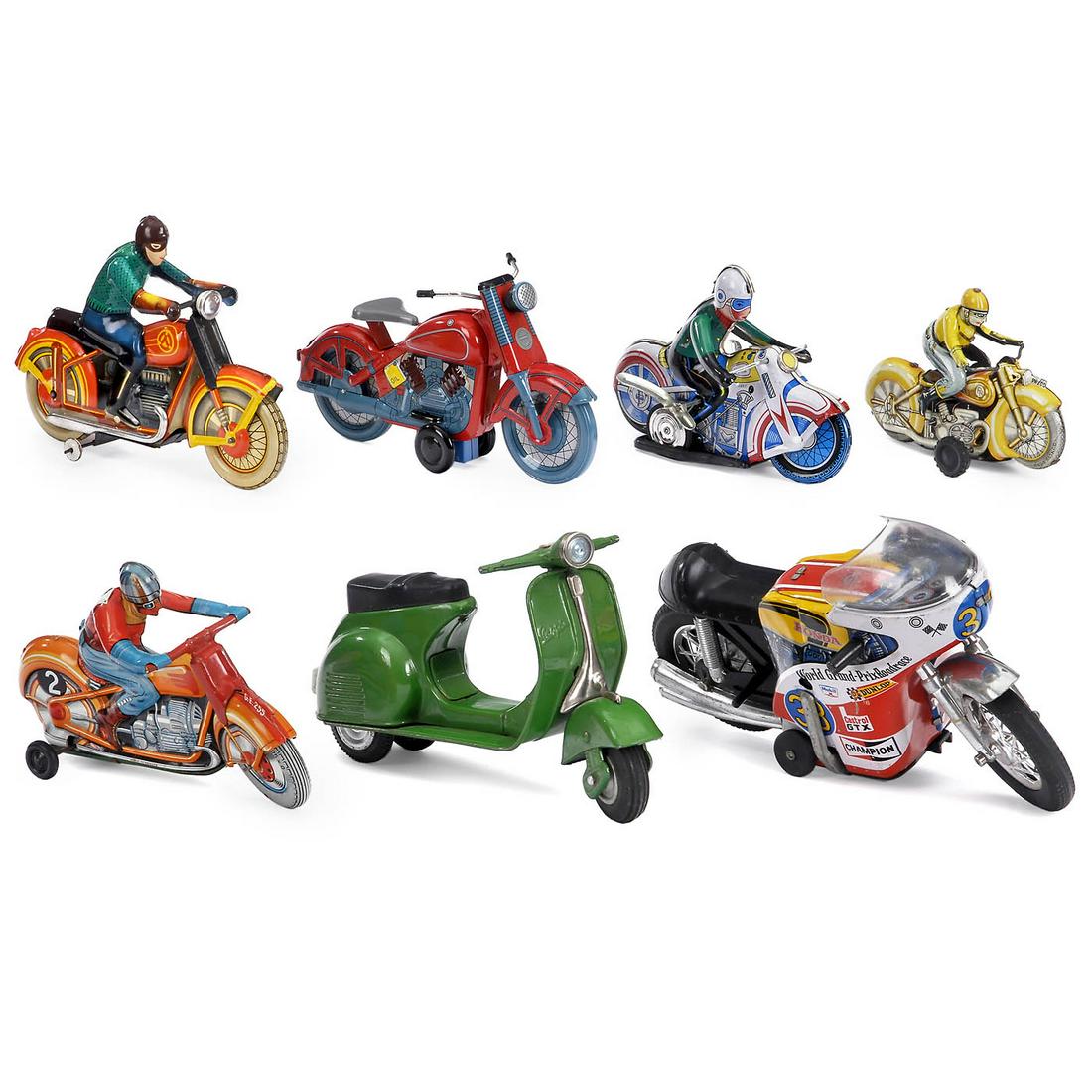 6 Tin Toy Motorcycles and a Scooter (1 of 3)
