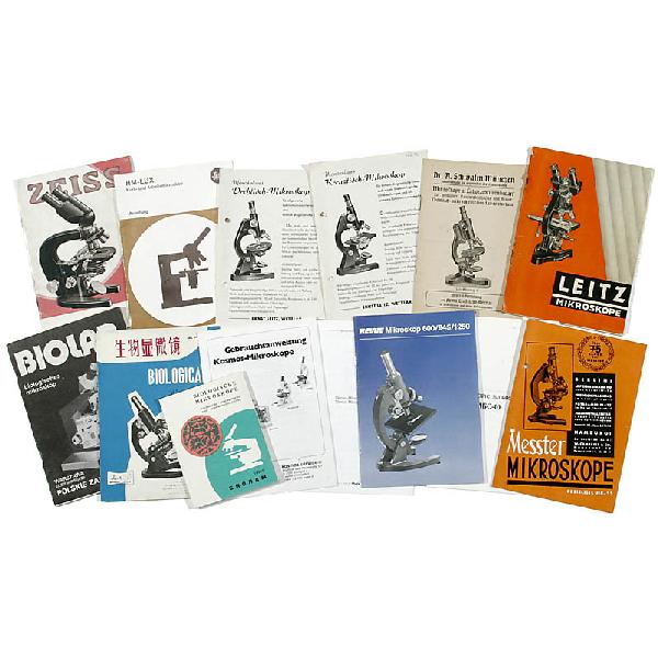 Catalogues & Manuals on Microscopes, from 1920: Catalogues & Manuals on Microscopes, from 1920 13 various brochures including Leitz and Zeiss catalogues. Deutsche Beschreibung: Lot Kataloge und Anleitungen "Mikroskope", ab 1920 13 unterschiedliche