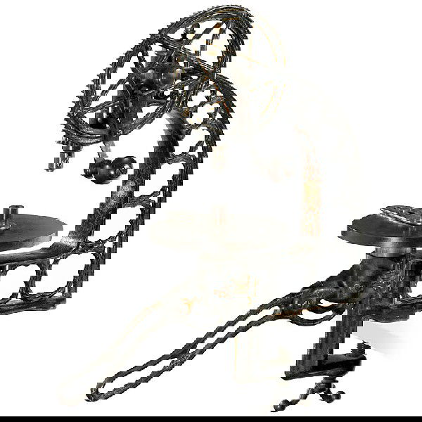 Jeweler's Drill Press, c. 1860: Jeweler's Drill Press, c. 1860 Manufacturer probably "Humphrey, Springfield, Mass., USA", made of cast iron, steel and brass, japanned, decorated with golden ornament, height: 18 1/2 in, working. - Ve