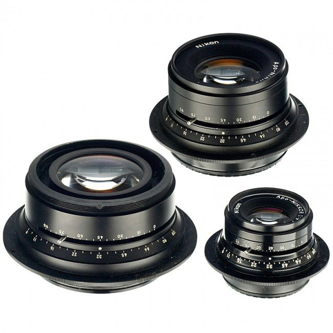 3 Apo-Nikkor Lenses: 3 Apo-Nikkor Lenses Nikon, Japan, Apo-Nikkor 9/240 mm, 9/360 mm and 9/420 mm (without front ring), 4 lens caps. 3 Apo-Nikkor-Objektive Nikon, Japan. 3 verschiedene Apo-Nikkore. Brennweiten: 9/240 mm,