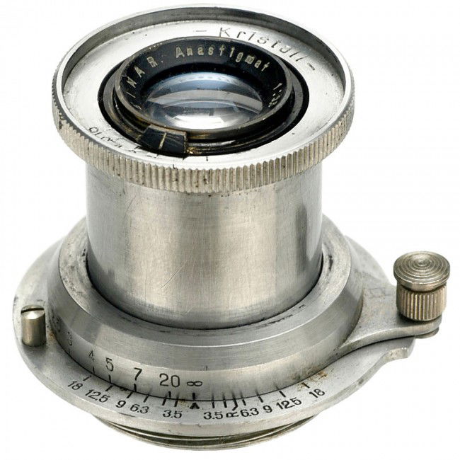 Kristall Steinar Anastigmat 3,5/50 mm, c. 1949: Kristall Steinar Anastigmat 3,5/50 mm, c. 1949 Chinaglia Domenico Company, Italy. Collapsible standard lens for Kristall with Leica screw mount M39, with rangefinder cam. Very rare copy of "Elmar" len