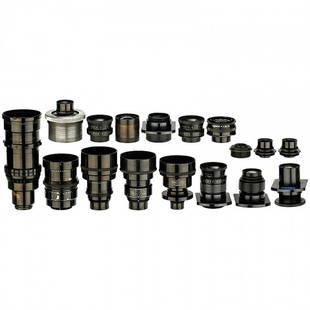 17 Movie or Television Camera Lenses, c. 1960: 17 Movie or Television Camera Lenses, c. 1960 8 Kinoptik Apochromate, focal lengths 40-150 mm, 8 Boyer, Paris lenses, focal lengths 40-210 mm, 1 Schneider G-Claron 1:1,9/210 mm lens. With lens box. 1)