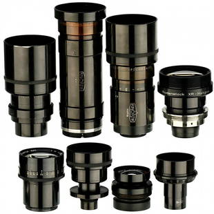 8 Lenses for Unknown TV Cameras, c. 1960: 8 Lenses for Unknown TV Cameras, c. 1960 Kinoptik, Paris. 1) Apochromat 2/50mm - glass with minimal fungus. (3/4). 2) Apochromat 2/100mm - lens and glass o.k. (3+/3+). 3-4) 2x Apochromat 2/150mm - gla