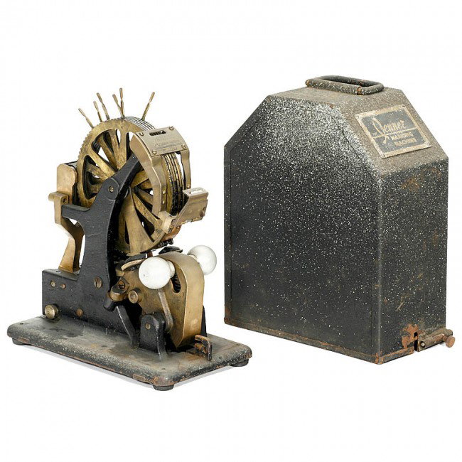 Ticket Printer "The British Marking Machine": Ticket Printer "The British Marking Machine" Mechanically interesting printing apparatus for railroad tickets etc. Marked "Jenner Marking Machine". Ticket-Drucker "The British Marking Machine" Mechani