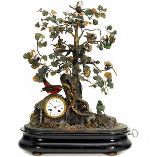 Large Singing Bird Bocage Automaton, c. 1880: Large Singing Bird Bocage Automaton, c. 1880 Probably manufactured by "Jean-Marie Phalibois, Paris", large papier-mâché and fabric blossoming tree, hand-painted, with 7 birds (5 humming birds and 2