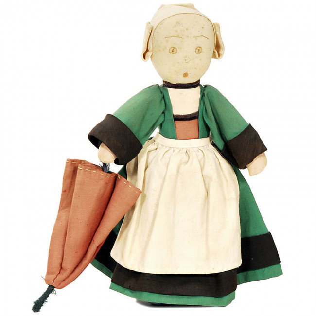 French "Bécassine" Doll and Others, c. 1920: French "Bécassine" Doll and Others, c. 1920 1) Rag doll "Bécassine", according to a French comic character, height 11 in. - 2) French comic magazine "L'Enfance de Bécassine", back with damages. - A