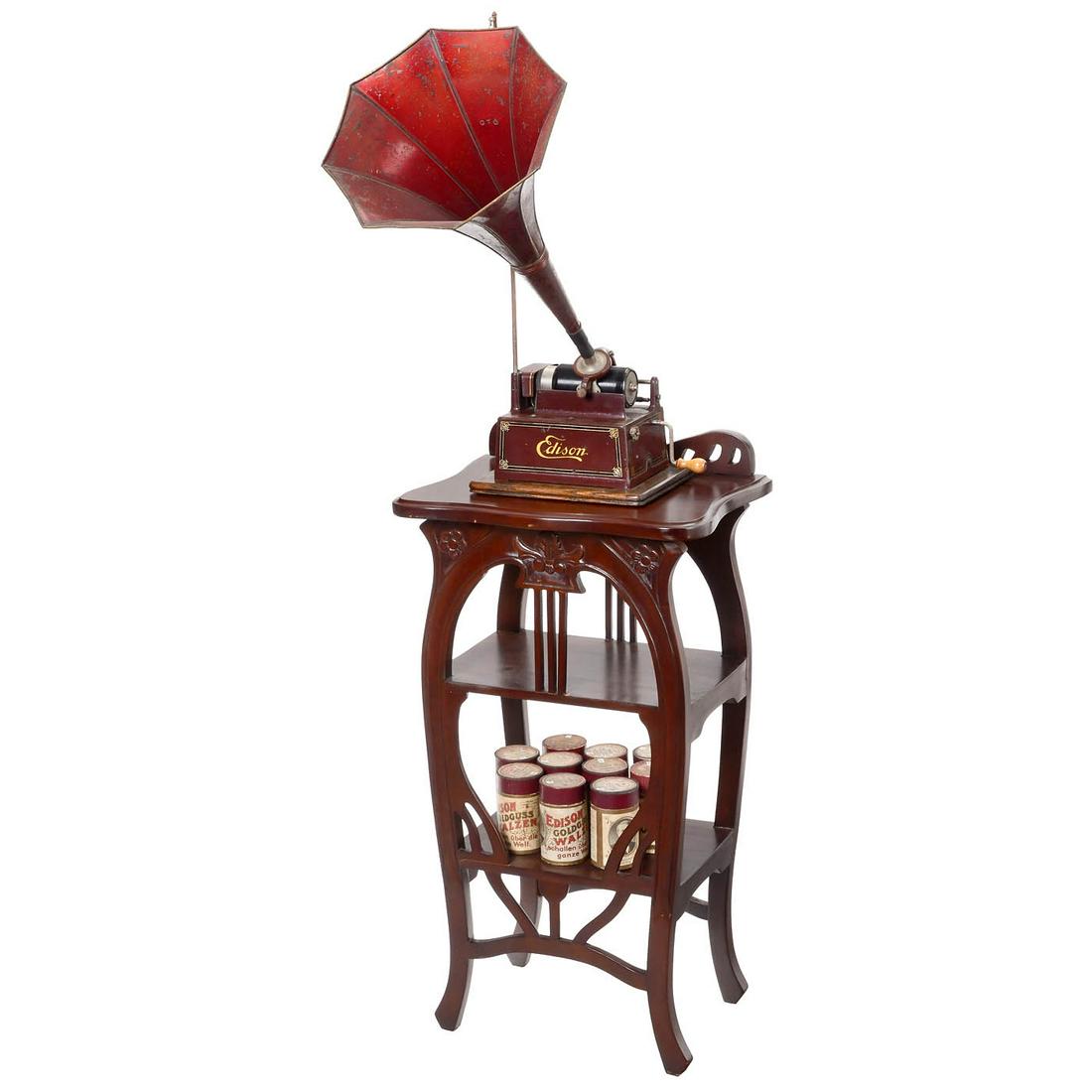 Edison Gem Model D Phonograph on Art-NouÂ­veau-Style Base, c. 1910 (1 of 2)