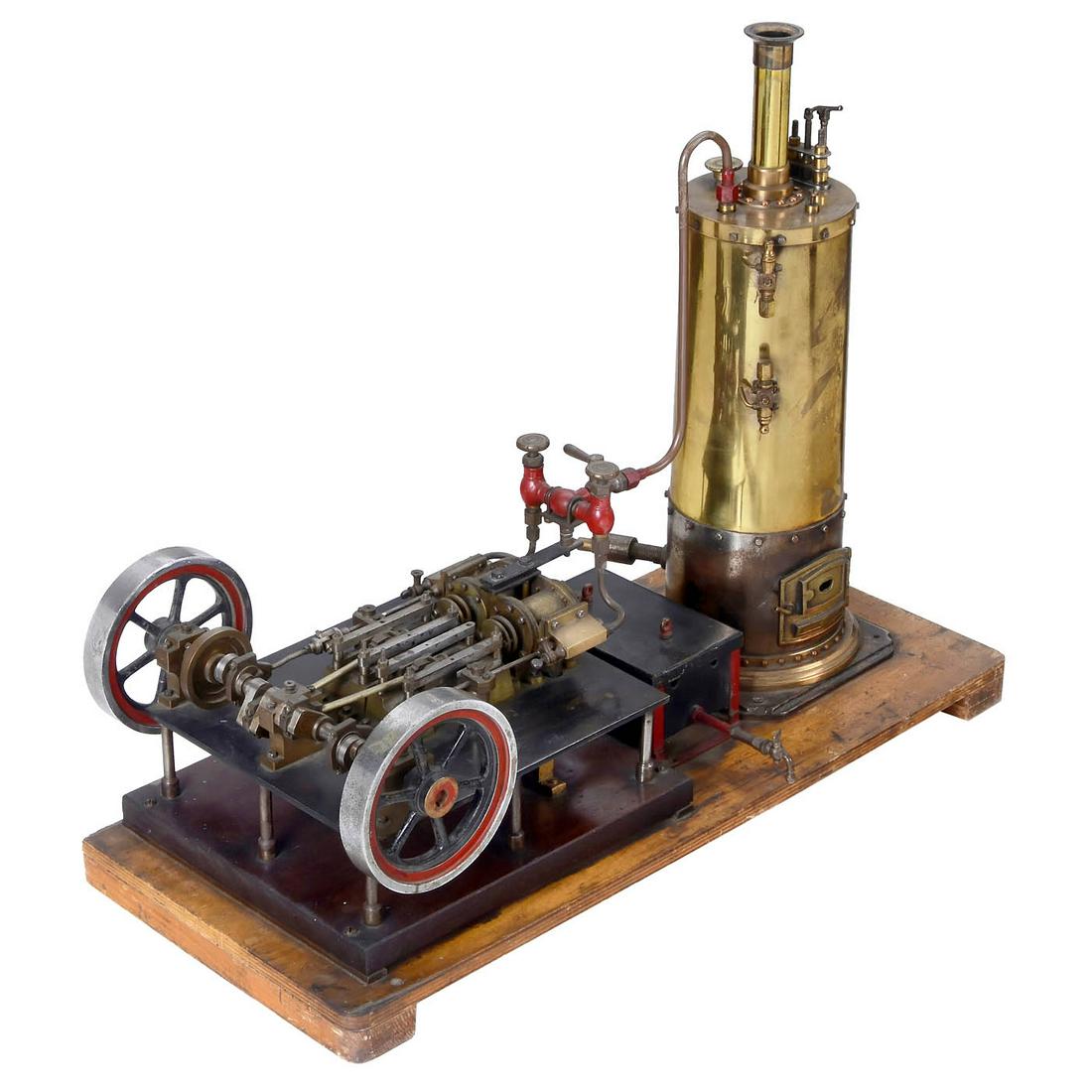 Live-Steam Model of a Twin-Cylinder Steam Engine with Boiler, c. 1930 (1 of 1)
