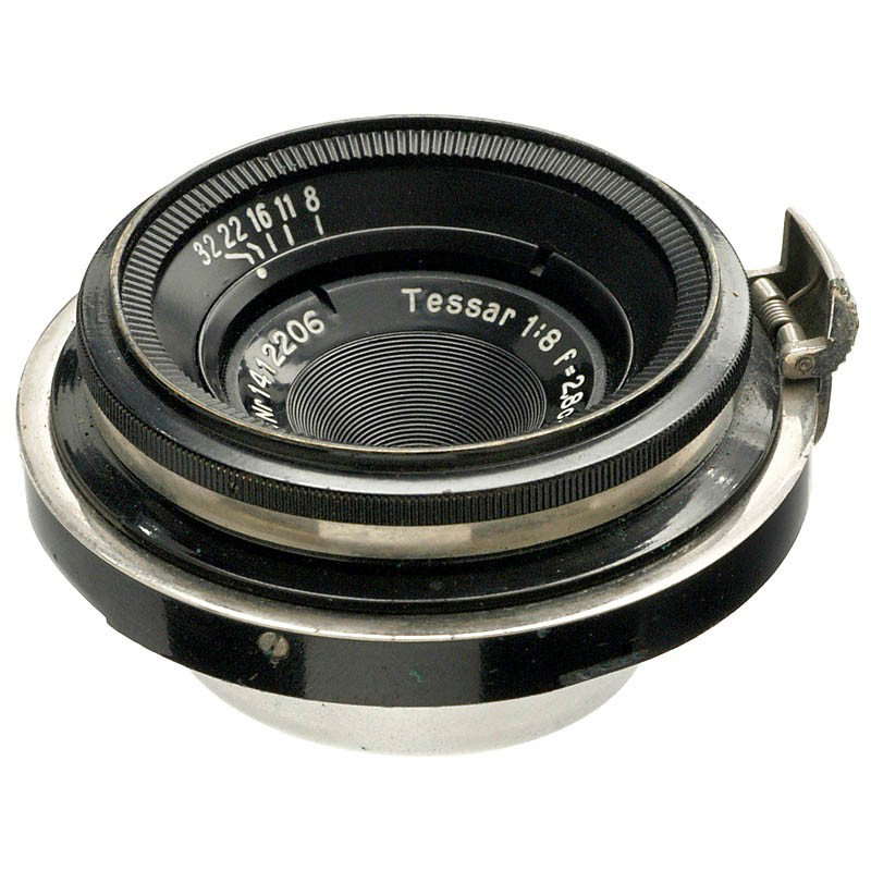 Tessar 8/2,8 mm for Contax, 1933: Tessar 8/2,8 mm for Contax, 1933 Carl Zeiss, Jena. For Contax I, black/chrome, no. 1412206, with rear cap. Tessar 8/2,8 mm für Contax, 1933 Carl Zeiss, Jena. Für Contax I, schwarz/Chrom, Nr. 1412206