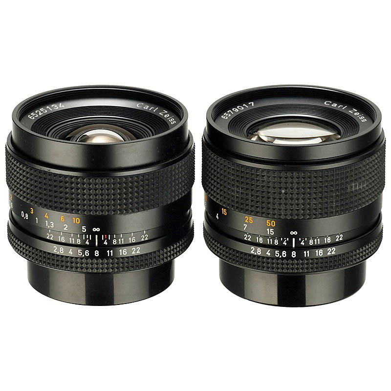 Distagon T 2,8/35 mm and Sonnar T 2,8/85 mm for Co: Distagon T 2,8/35 mm and Sonnar T 2,8/85 mm for Contax RTS Carl Zeiss, Japan. Both lenses with box, soft case and caps. Distagon T 2,8/35 mm und Sonnar T 2,8/85 mm für Contax RTS Carl Zeiss, Japan. B
