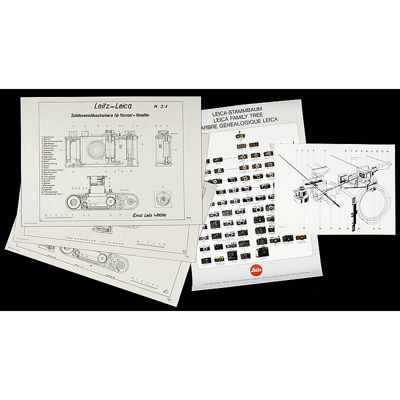 3 Plates with Complete Leica Drawings: 3 Plates with Complete Leica Drawings Limited edition no. 127, 1980, editor Gianni Rogliatti, size 26 x 18,5 in., scale three to one. 1) Leica Nullserie, dated June 23, 1923. - 2) Very early productio