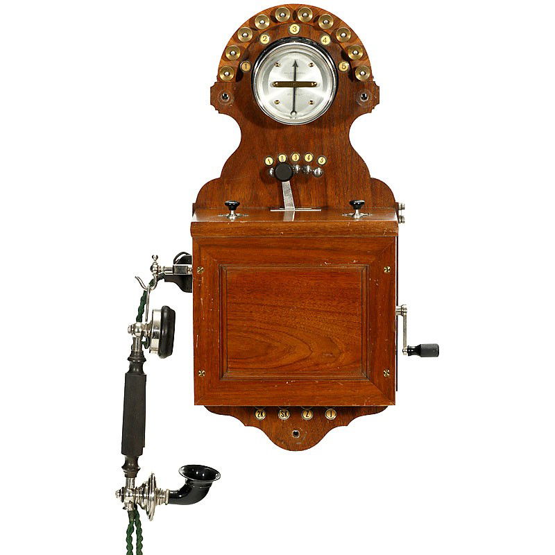Large Wall Telephone" L.M. Ericsson", c. 1895: Large Wall Telephone" L.M. Ericsson", c. 1895 Test telephone for 5 lines, with large galvanometer, inductor with 5 magnets and original receiver, complete. - Only very few known, in extraordinarily go