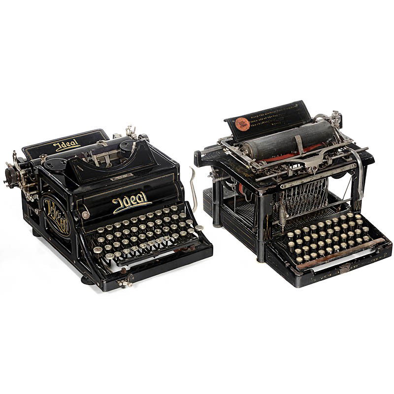 "Remington No. 2" and "Ideal": "Remington No. 2" and "Ideal" Early American upstroke machine, successor of famous Sholes & Glidden, the first successful typewriter in the world. (3/3) - And: 2) "Ideal A4", 1909. Carriage blocks. (3