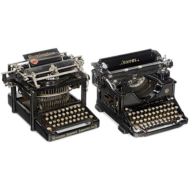 Remington 6 and Olivetti M40: Remington 6 and Olivetti M40 1) "Remington No. 6", 1894. Serial no. 173225. (3/3) - And: 2) "Olivetti M40", 1940. French keyboard. (2/2) Remington 6 und Olivetti M40 1) "Remington No. 6", 1894. Amerik