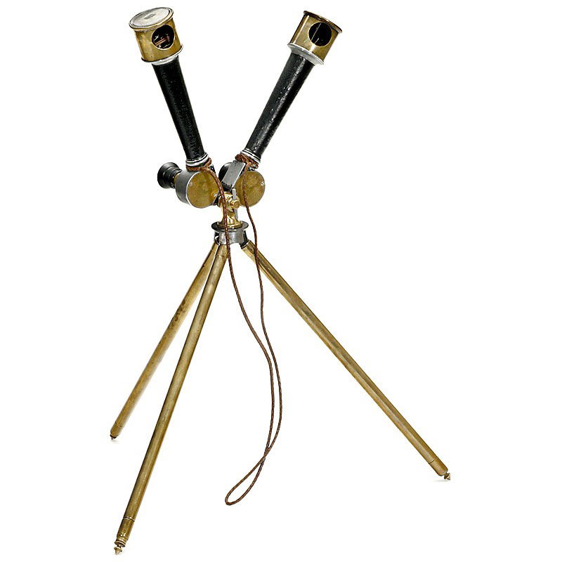 Relief Telescope "Carl Zeiss, Jena", c. 1890: Relief Telescope "Carl Zeiss, Jena", c. 1890 Rare prism telescope, 10-times magnification, Bakelite eyecups with dioptre scales, leather cover renewed, with original tripod. - This telescope was offer