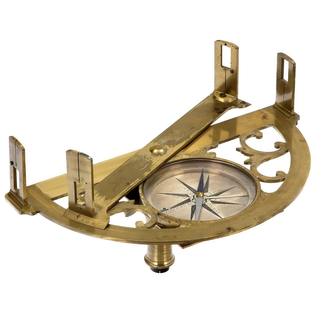 Large French Graphometer by Lennel, 1777: Large French Graphometer by Lennel, 1777 Signed and dated "Lennel à La Sphère à Paris - 1777", original lacquered brass, the protractor arch with engraved scales and 4 sighting vanes, s