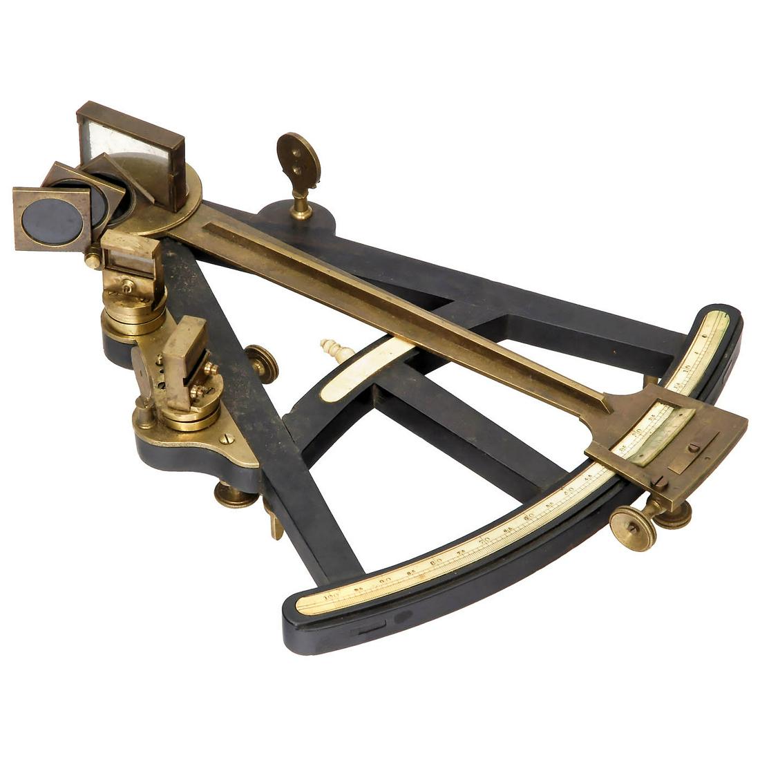 Scottish Octant by David Stalker, Leith, c. 1860: Scottish Octant by David Stalker, Leith, c. 1860 Ebony frame and brass fittings, inset bone scale divided 5-100°, bone vernier scale divided 0-20° from right to left, 2-hole peep sight, 2 mi