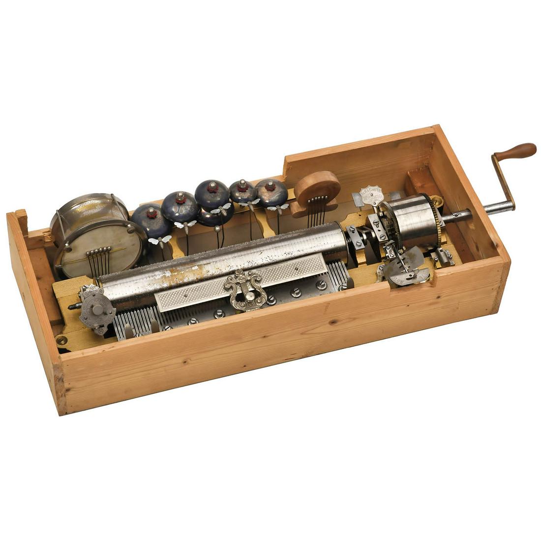 Orchestral Movement by Mermod Frères from a 'Station' Musical Box, c. 1890: Orchestral Movement by Mermod Frères from a 'Station' Musical Box, c. 1890 No. 103857, playing ten airs accompanied by drum, six bells (five with was insect strikers), replacement castanet and pa