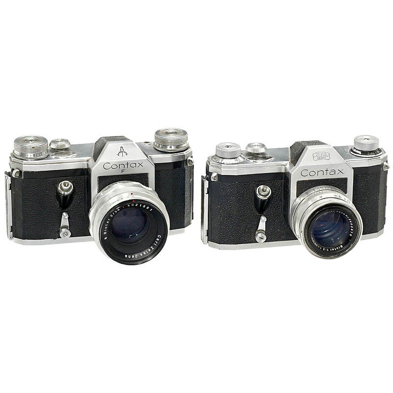 Contax S and Contax F: Contax S and Contax F 1) Contax S, 1950, no. 9411, new shutter speeds 1/20 sec. and 1/200 sec., 1/1000 sec., self-timer, flash synchronization in the tripod bush. Lens: fine ribbed Biotar 2/58 mm T, n