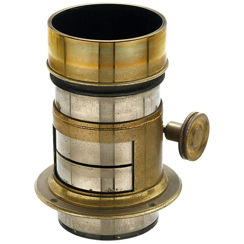 Doppel Objectiv No. 2 F = 195 mm Mod. U. by Emil B: Doppel Objectiv No. 2 F = 195 mm Mod. U. by Emil Busch, c. 1875 Emil Busch A.-G., Rathenow. No. 208360, brass lens, for waterhouse stop, rack-and-pinion focusing, with connecting ring, height: 4 3/4 i