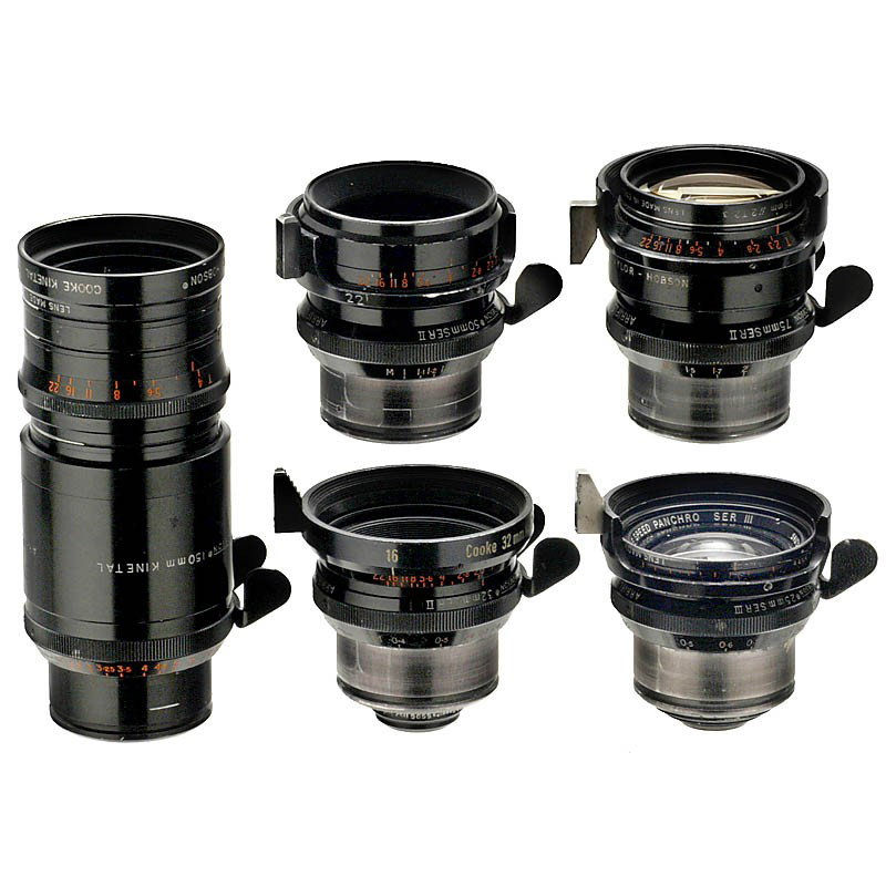 5 Movie Lenses Arri ST Mount, c. 1970: 5 Movie Lenses Arri ST Mount, c. 1970 Cooke, England (Taylor & Hobson). 1) Speed Panchro Ser. III 1:2/25 mm. - 2) Speed Panchro Ser. II 1:2/32 mm. - 3) Speed Panchro Ser. II 1:2/50 mm. - 4) Speed Panc