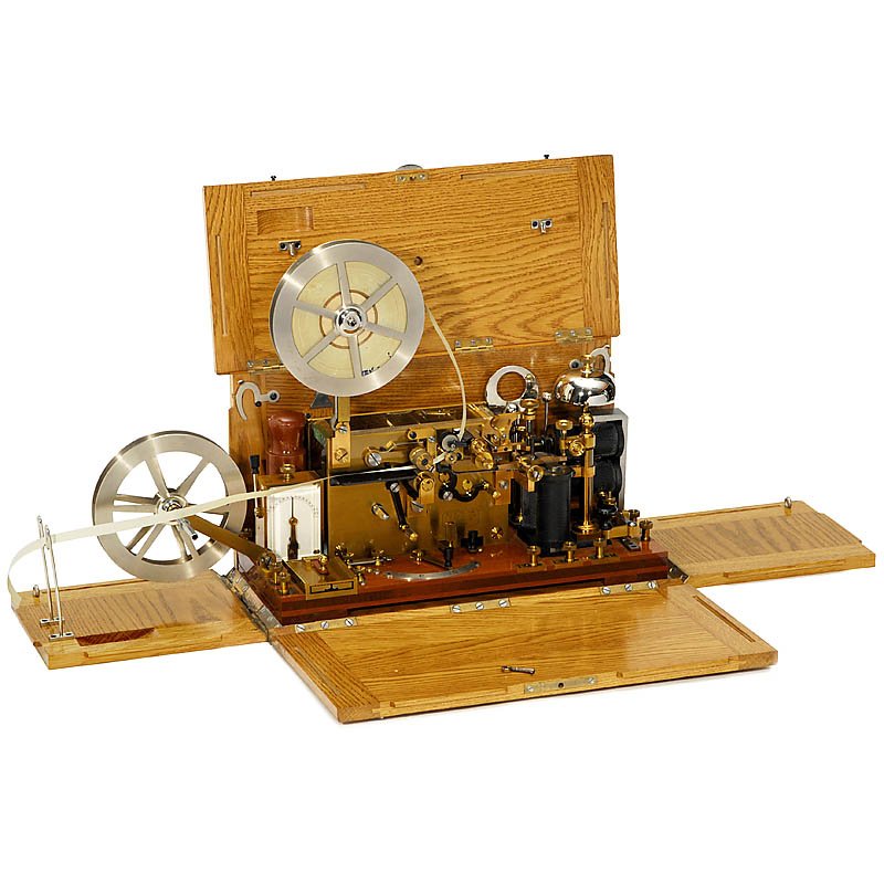 Swedish Field Telegraph Station by "L. M. Ericcson": Swedish Field Telegraph Station by "L. M. Ericcson", c. 1900 Portable telegraph, serial no. 7793, oak case with 4 hinged sides, originally lacquered brass machine (!), clockwork drive (working), with 