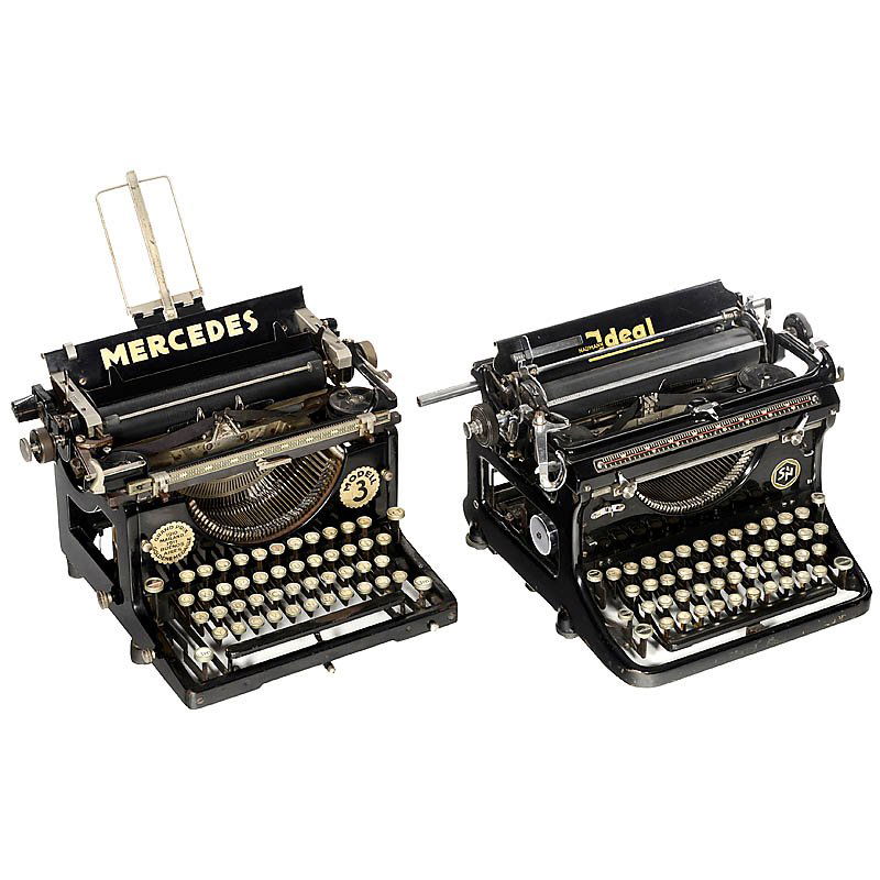 "Ideal Mod. D" (Hebrew!), c. 1937: "Ideal Mod. D" (Hebrew!), c. 1937 Rare foreign language machine in excellent condition! (2/2) - And: 2) "Mercedes Mod. 3", 1922, good condition! (3/2-) "Ideal Mod. D" (Hebräisch!), um 1937Seltene Fre
