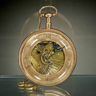 Swiss Gentleman's Pocket Watch with Sur-Plateau Mu: Swiss Gentleman's Pocket Watch with Sur-Plateau Musical Movement, c. 1900 Unmarked, gilt-brass case, visible disc musical movement with 22 teeth, activated on the full hour, key-wound, Ø 2 1/6 in., w