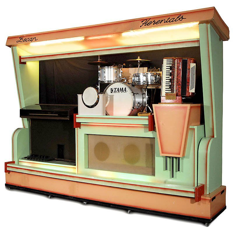 Belgian Dance Organ "Decap", c. 1960: Belgian Dance Organ "Decap", c. 1960 Manufactured by Decap, Herentals. With Hammond organ, drum set and accordion, midi-control system, electric lighting, overall size: 135 x 28 x 101 in. - Good playi