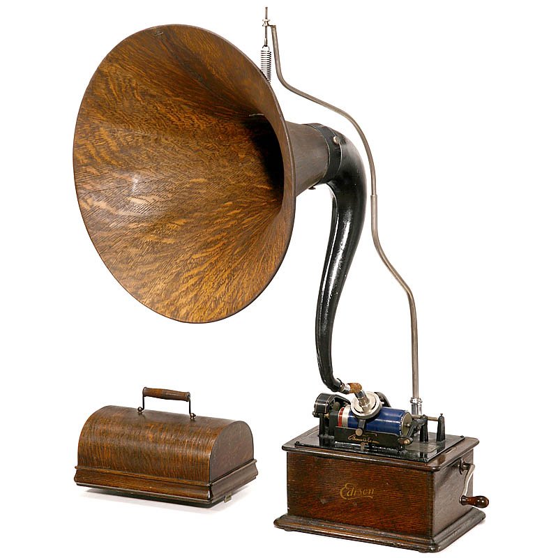 "Edison Standard" Phonograph: "Edison Standard" Phonograph For 2/4-minute cylinders, model S soundbox, with crane and wooden horn, good working condition, with 1 cylinder. Walzenphonograph "Edison Standard" Für 2/4-Minuten-Walzen