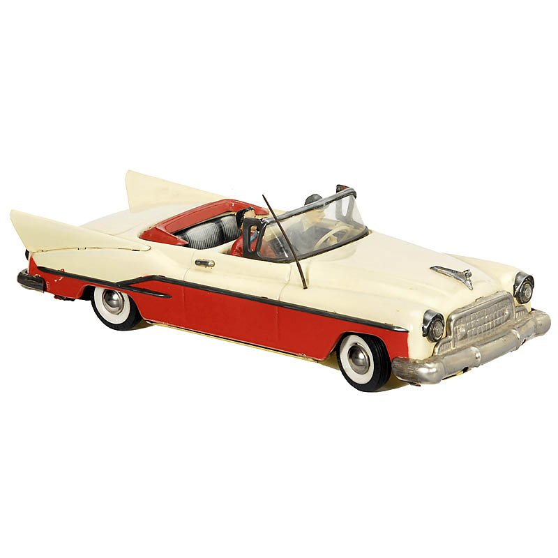 Chrysler Cabrio "Günthermann": Chrysler Cabrio "Günthermann" German tin toy car, lithographed interior, friction drive, original driver figures, length 11 in., good condition. Chrysler-Cabrio "Günthermann" Blechspielzeug-Auto, In