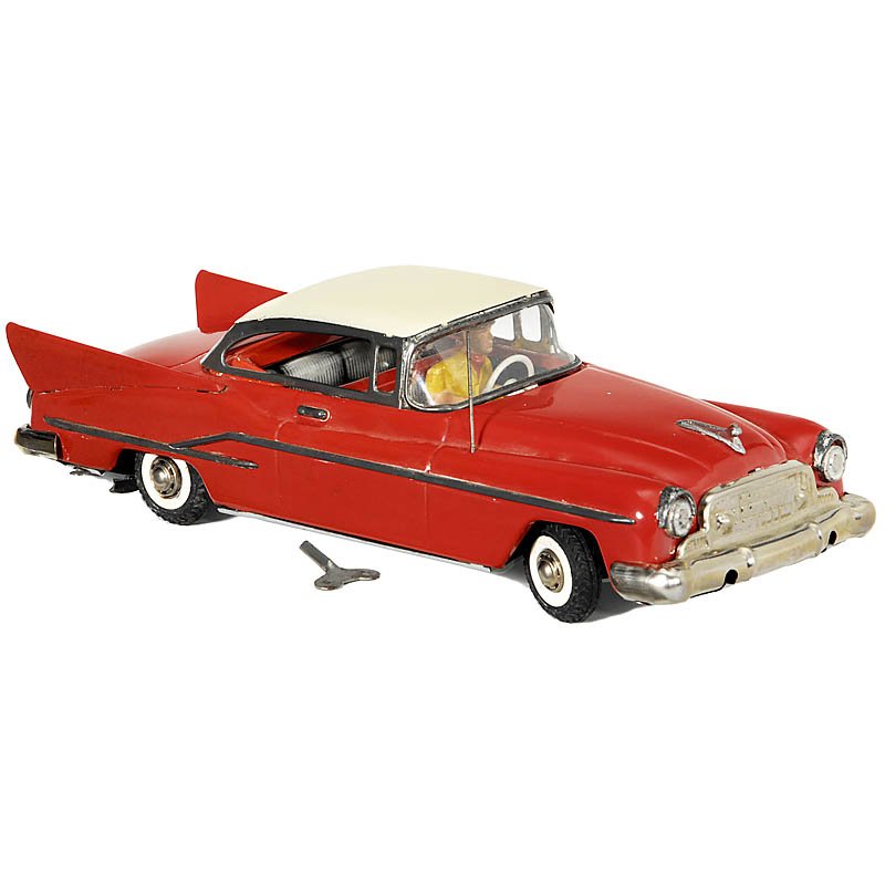Chrysler Limousine "Günthermann", c. 1960: Chrysler Limousine "Günthermann", c. 1960 German tin toy car, lithographed interior, clockwork (working), original driver figure, detachable roof, length 11 in., good condition. Chrysler-Limousine "G