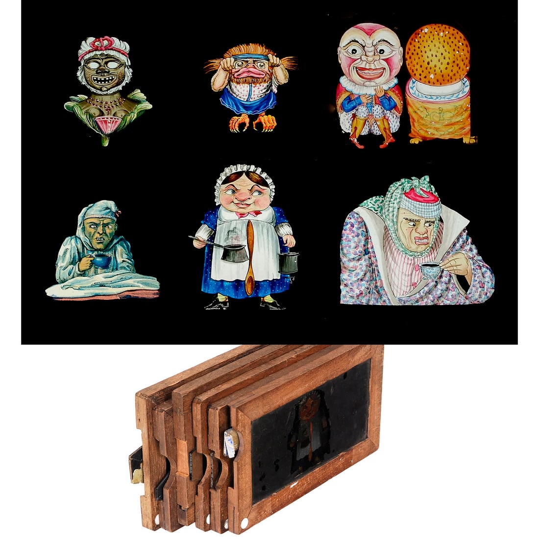 6 Magic Lantern Slipping Slides with Moving Eyes, c. 1870 (1 of 3)