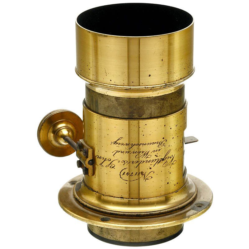 Voigtländer Portrait Lens, c. 1867: Voigtländer Portrait Lens, c. 1867 Voigtländer & Sohn in Wien und Braunschweig. No. 11741, brass lens, approx. 25 cm focal length, waterhouse stop, rack-and-pinion focusing (not working), with brass